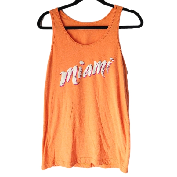American Apparel Tops - EUC Neon Orange Miami Puffy Paint Screenprint Tank Top, American Apparel, Size S